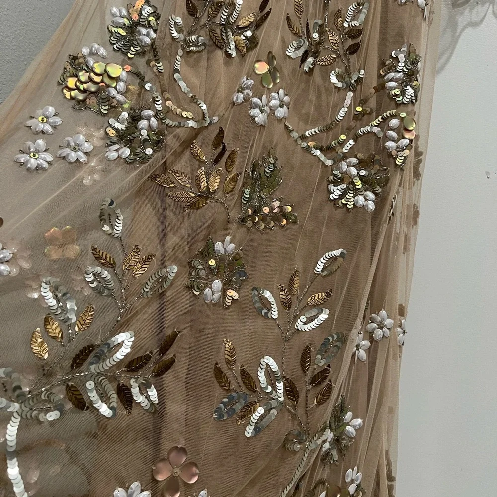 TOPSHOP Embellished Illusion Beige Tan Gown - Picture 9 of 14